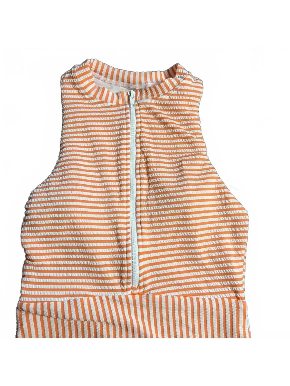 SPLENDID high neck 1/2 zip Striped Seersucker One-Piece Swimsuit size XS New